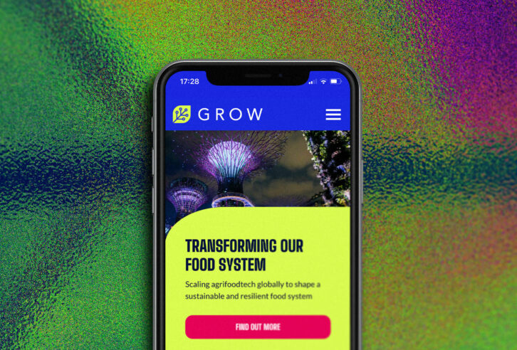 A mobile phone showing GROW's sustainable website
