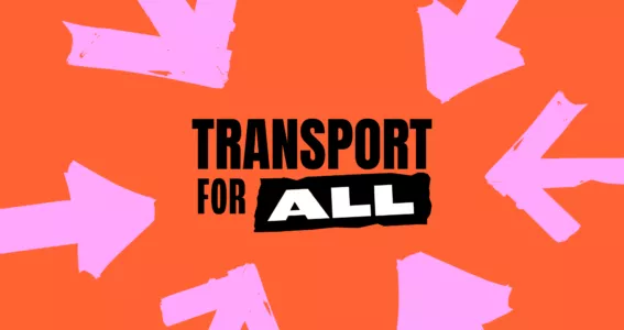 Transport For all charity brand logo surrounded by pink arrows, created by charity design agency Studio Republic