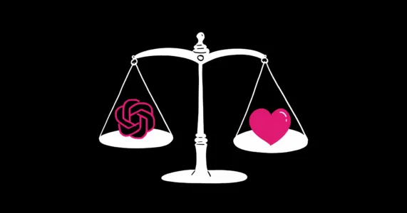 An illustration of a scale balancing a heart and ChatGPT's logo